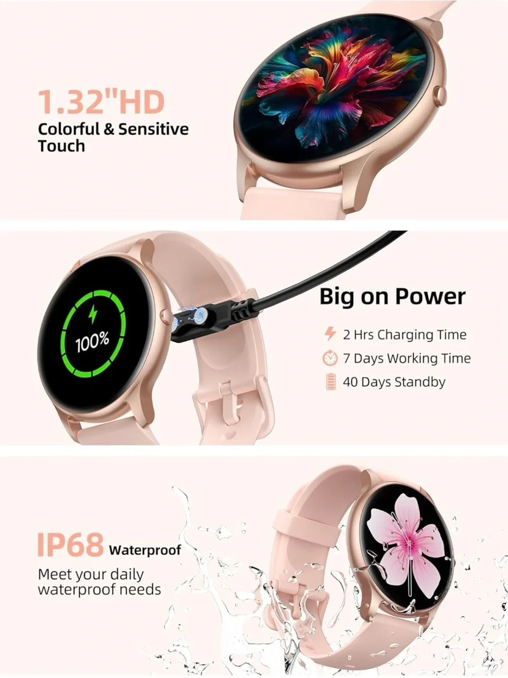 Pink Smartwatch with Fitness Tracker - Unbranded
